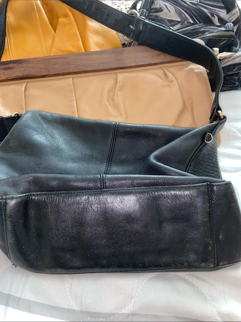 VTG BLACK LEATHER FOSSIL PURSE Minimalist Shoulder Bag - Picture 2 of 13